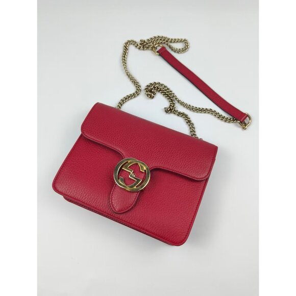 Pre-owned Gucci Dollar Calfskin Interlocking G Small Shoulder/Crossbody Bag Red - Picture 3 of 14